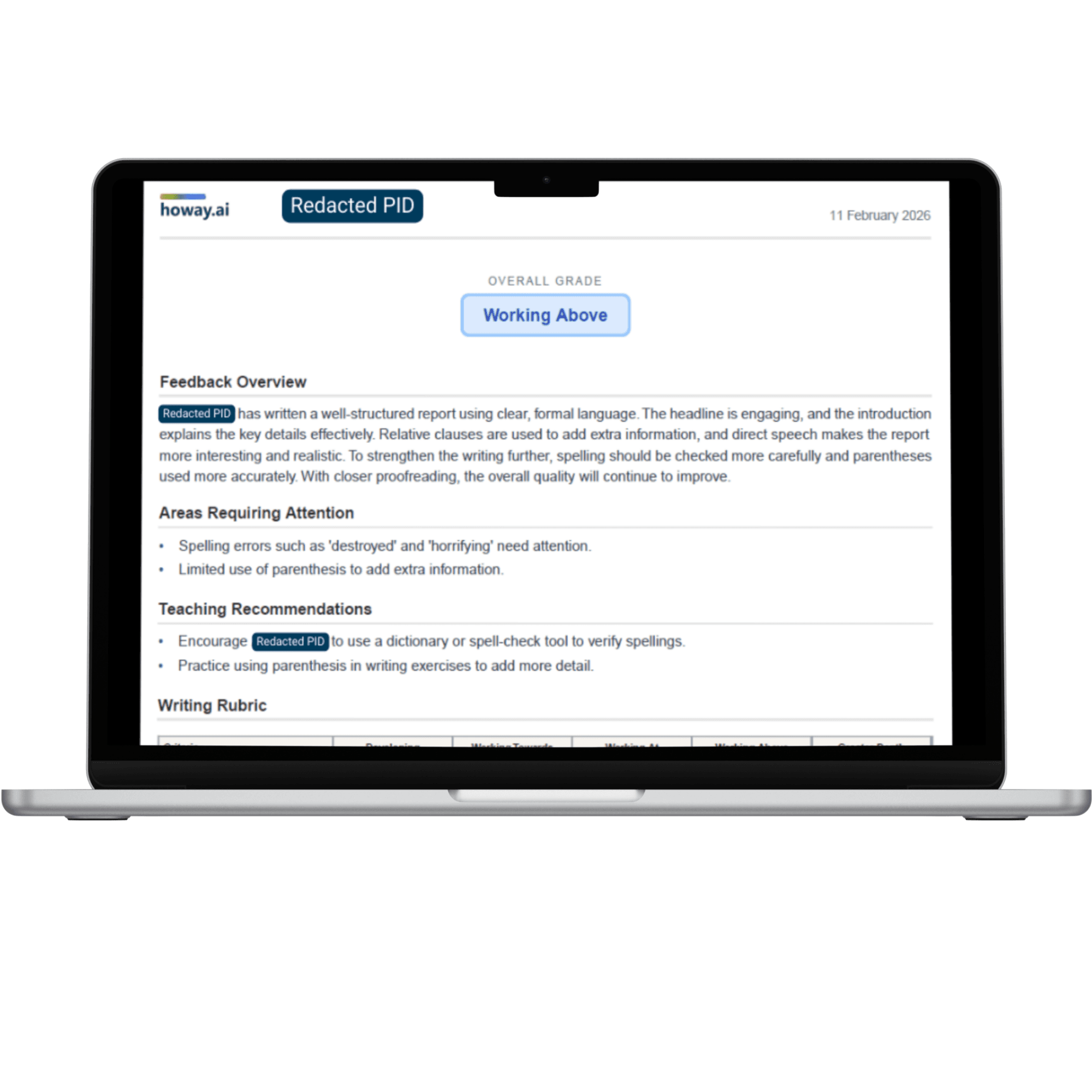 Shareable teacher report