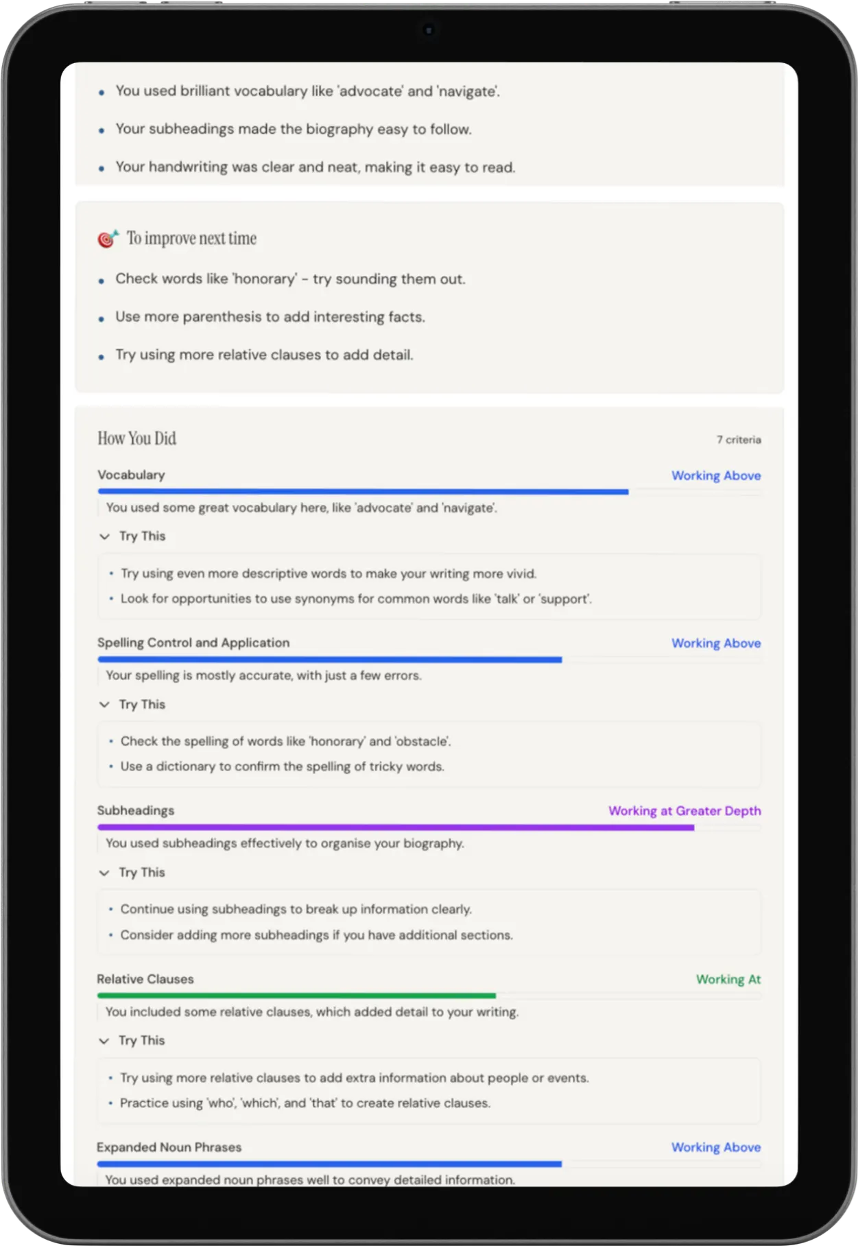 Detailed criteria breakdown
