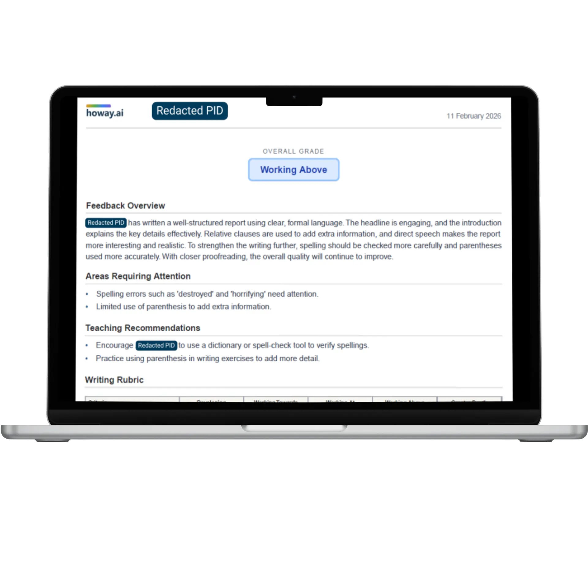 Shareable teacher report